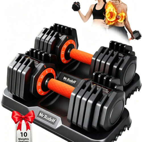 Mr.Rudolf Adjustable Dumbbells Set, 3-25 LBS Fast Adjust Weight Dumbbells with Weight Tray, 10 Weight Options Home Gym Workout Fitness Dumbbells for Full Body Strength Training